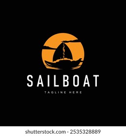 Simple fishing boat sailboat logo simple design black silhouette ship marine illustration template