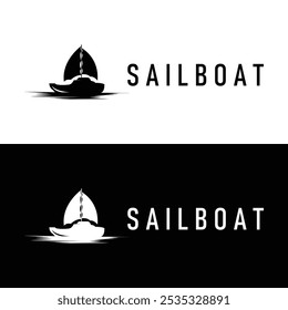 Simple fishing boat sailboat logo simple design black silhouette ship marine illustration template