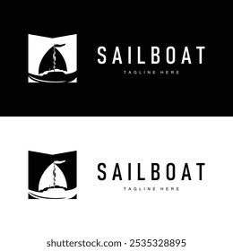 Simple fishing boat sailboat logo simple design black silhouette ship marine illustration template