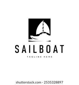 Simple fishing boat sailboat logo simple design black silhouette ship marine illustration template