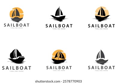 Simple fishing boat sailboat logo simple design black silhouette ship marine illustration template