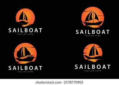 Simple fishing boat sailboat logo simple design black silhouette ship marine illustration template