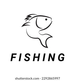 Einfache Vorlage für das Angelhobby-Logo auf Schwarz. Fischjäger.