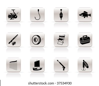 Simple Fishing and holiday icons - vector icon set