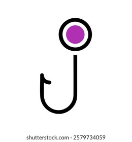 Simple fishing hook with violet circle icon logo symbol