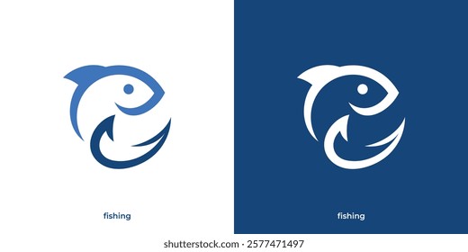 Simple Fishing Logo. Hook Eye Fish Hunter Logo Design Template. Fisherman Logo Design Template.