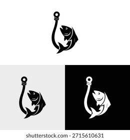 Simple Fishing Logo and Hook Eye Fish Hunter Logo Design