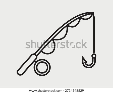 Simple fishing rod and hook icon for outdoor or recreational themes