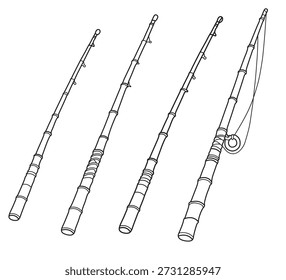 Uma linha de vetor de haste de pesca simples, moderno e antigo ícone