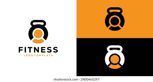 Simple Fitness Logo Design. Kettlebell and Person Combination Concept with Modern Minimalist Style. Creative Fitness Icon Symbol Logo Design Template.