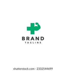 Simple Fitness Plus Logo Design. Simple Plus Icon With Muscular Arms Logo Design.
