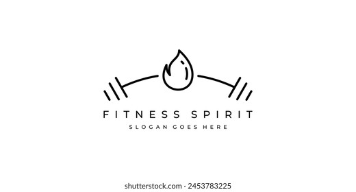 Simple Fitness Spirit Logo. Barbell and Fire, Flame with Linear Outline Style. Fitness Logo Icon Symbol Vector Design Inspiration.