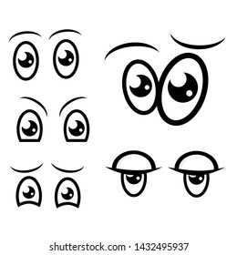 Simple five different Eye Expressions, curious, sleepy, anxious, eager, confuse, angry isolated on white
