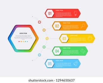 simple five steps design layout infographic template with hexagonal elements. business process diagram for banner, poster, brochure, annual report and presentation with marketing icons. eps 10