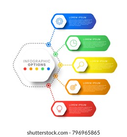 simple five steps design layout infographic template with hexagonal elements. business process diagram for brochure, banner, annual report and presentation