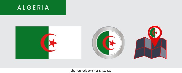 The simple flag of Algeria is isolated in official colors (green and white), map pin, as the original