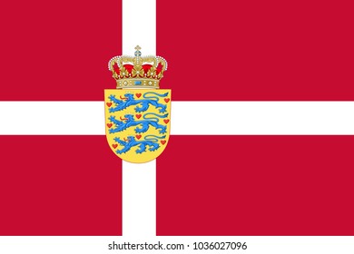 Simple flag of Denmark with coat of arms