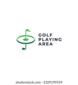 simple flag and golf stick for golf course logo design