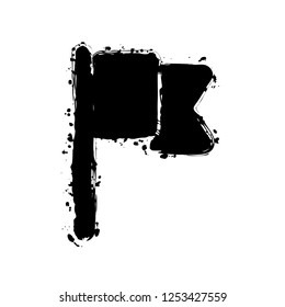 Simple flag icon. Black ink with splashes on white background