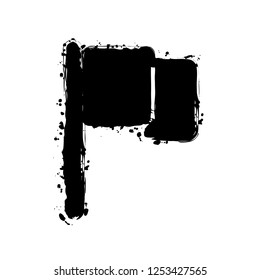 Simple flag icon. Black ink with splashes on white background
