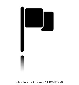 Simple flag icon. Black icon with mirror reflection on white background