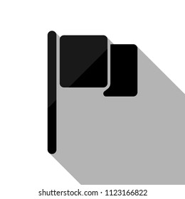 Simple flag icon. Black object with long shadow on white background