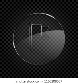 Simple flag icon. Icon in circle glass bubble on dark transparent grid. Glass style