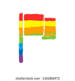 Simple flag icon. Drawing sign with LGBT style, seven colors of rainbow (red, orange, yellow, green, blue, indigo, violet