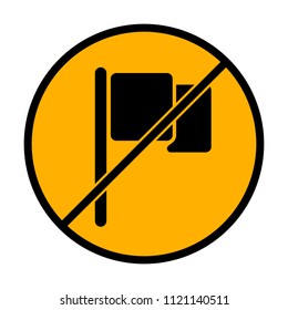 Simple flag icon. not allowed, black object in warning sign with orange background color