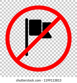 Simple flag icon. Not allowed, black object in red warning sign with transparent background