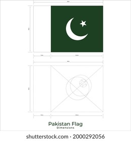 Bandera simple de Pakistán. Dimensiones de la bandera paquistaní. Tamaño correcto, proporción, colores