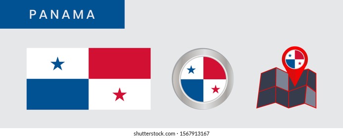The simple flag of Panama is isolated in official colors (blue,red and white), map pin, as the original