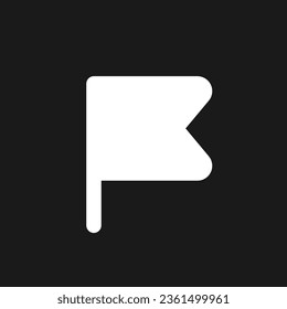 Simple flag for report dark mode glyph ui icon. Reporting bugs on site. User interface design. White silhouette symbol on black space. Solid pictogram for web, mobile. Vector isolated illustration