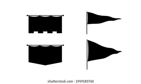 Simple Flag set. Collection of black vector flat silhouette icons isolated on white background