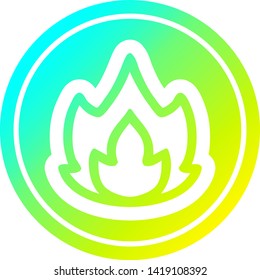 icono circular de llama simple con acabado degradado fresco