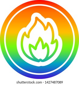 simple flame circular icon with rainbow gradient finish