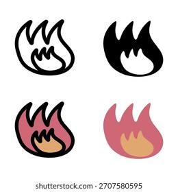Conjunto de ilustración de icono de llama simple. Cuatro ilustraciones a color diferentes.
