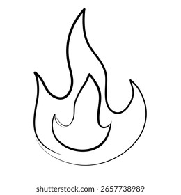Simple flame illustration in line art style, symbolizing fire, passion, energy and minimalism