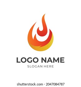 simple flame logo design template concept vector with flat orange and yellow color style