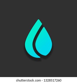 Simple flame. Nature icon. Colorful logo concept with soft shadow on dark background. Icon color of azure ocean