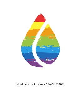 Simple flame. Nature icon. Drawing sign with LGBT style, seven colors of rainbow (red, orange, yellow, green, blue, indigo, violet