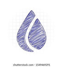 Simple flame. Nature icon. Hand drawn sketched picture with scribble fill. Blue ink. Doodle on white background