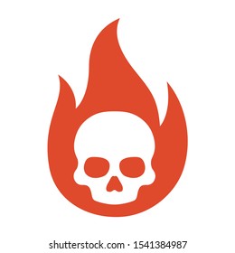 Simple flaming skull or skull on fire flat vector icon for games and websites