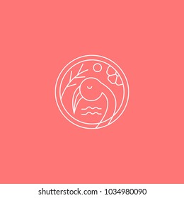 Simple flamingo head circle round monoline logo emblem badge