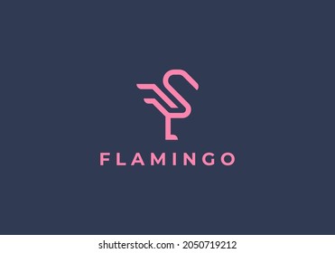 simple flamingo line logo design vector
