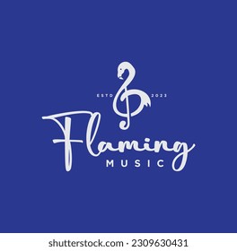 Simple flamingo notes music logo design music concept studio 