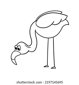 Simple flamingo, outline vector. The cartoon flamingo tilted its neck to the ground. Coloring