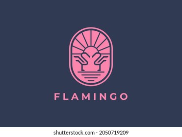 flamingo simple con el vector de diseño del logotipo del sol