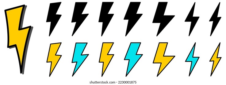 Simple flash lightning icon, multiple versions