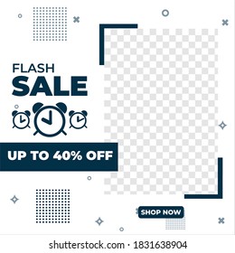 modèle de post-vente simple flash média social avec fond blanc. promotion de bannières web. jusqu'à 40 % de réduction. image